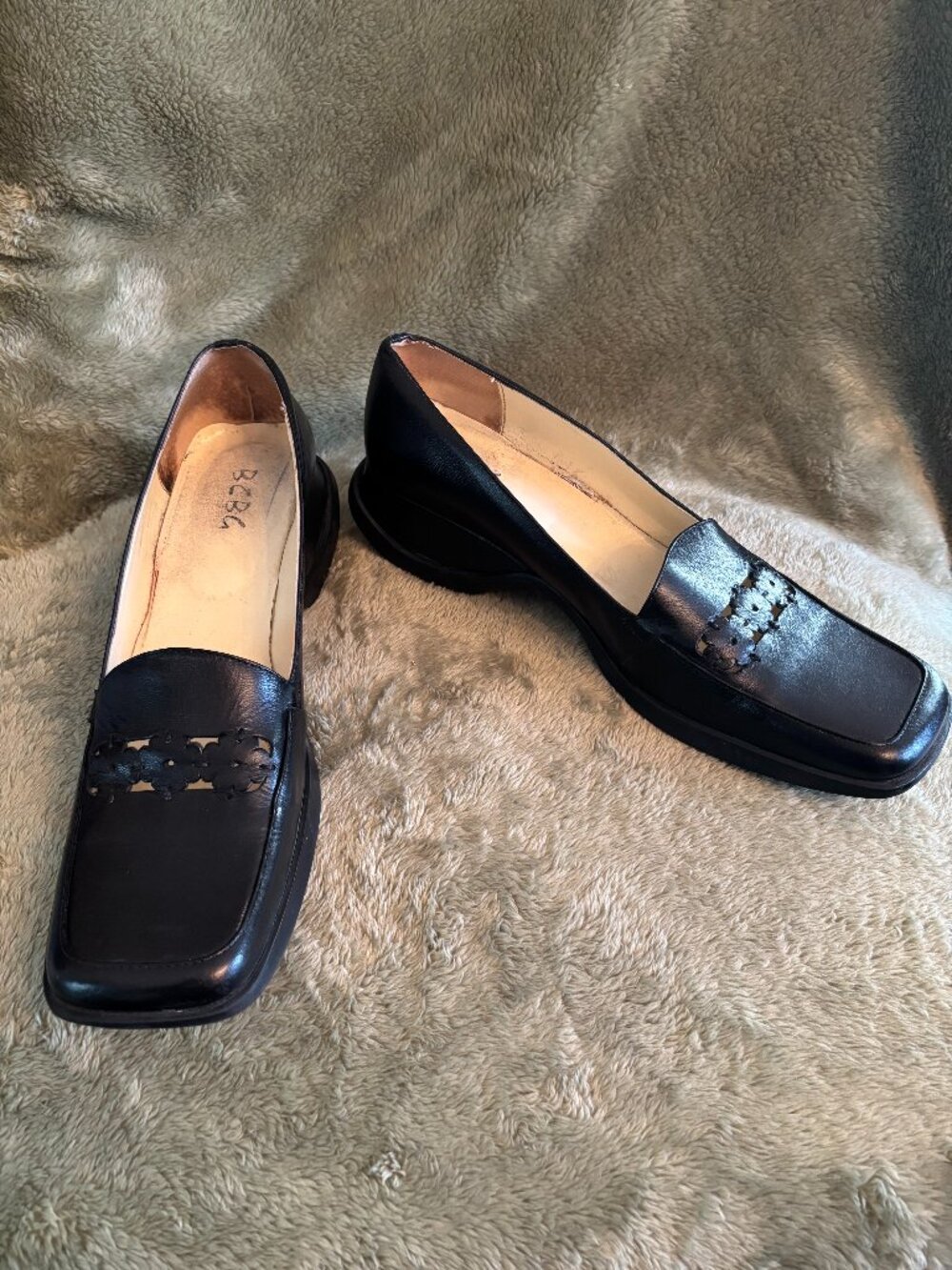 BCBG Black Leather Wedge Loafers  (Women's Size: 10 US)